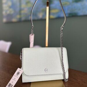 NWT! NEW! Tory Burch Wallet On Chain Crossbody WOC Leather Women Meadow Mist